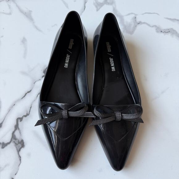 Melissa x Jason Wu Bow Pointed Toe Jelly Flats in Black Size 38 - Picture 3 of 8